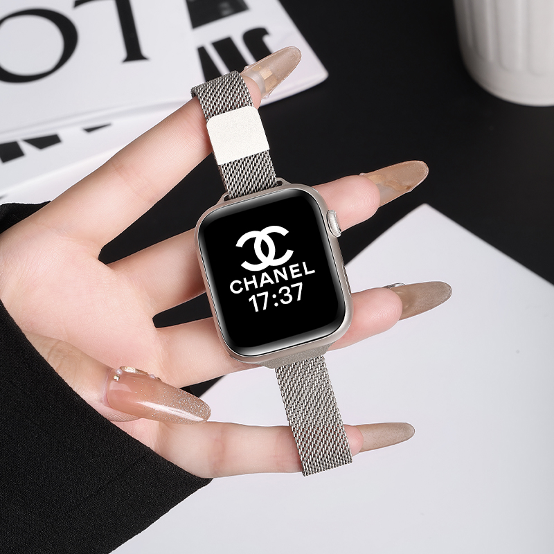 适用iwatchs10手表表带细款金属透气防水苹果手表专用腕带高级感applewatchSE米兰尼斯小蛮腰女生新款精致ins