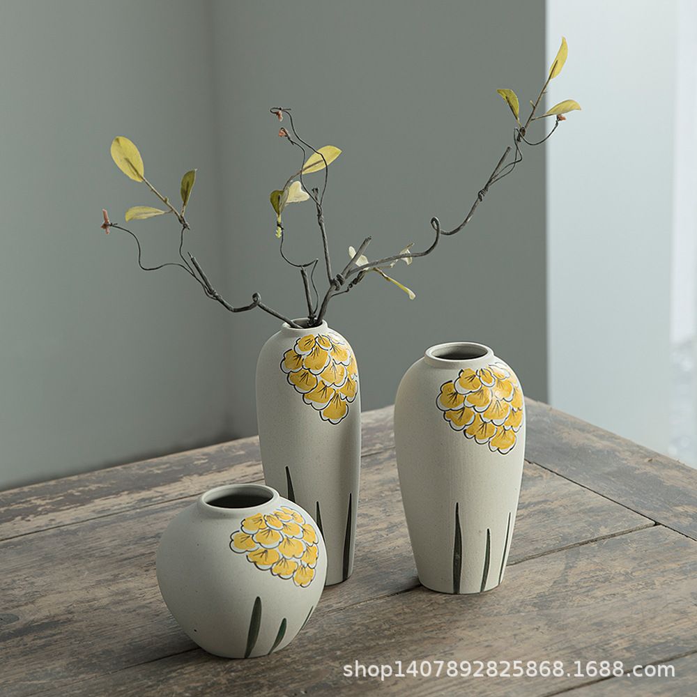 跨境景德镇手绘陶瓷小号青花瓶客厅中式桌面插花假花轻奢高档复古