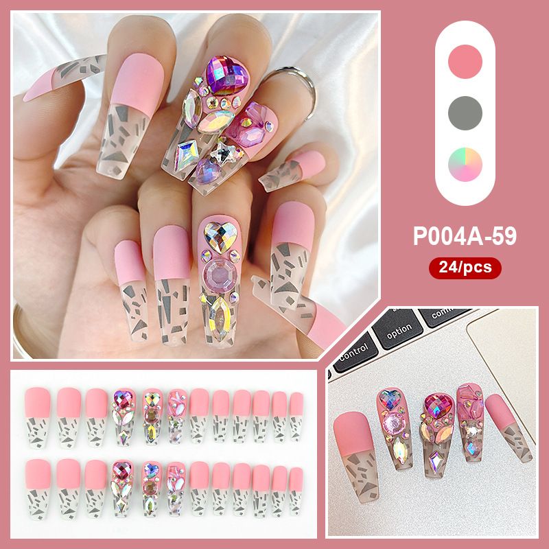 跨境跨境穿戴甲甲片 格纹水钻情人节假指甲贴片穿戴甲片工厂