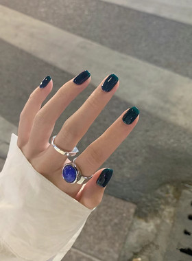 跨境简约新春夏新品可拆卸穿戴甲深海蓝色显白美甲成品假指甲短款