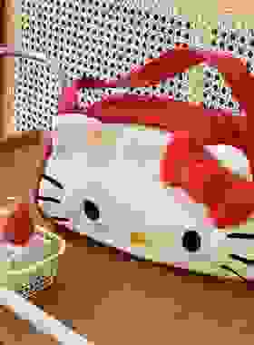 跨境红色kitty猫手提包卡通少女心日系可爱洗漱包便携化妆包帆布