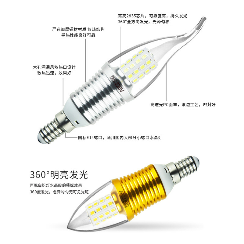 跨境led灯泡e14小螺口e27家用尖泡节能灯16w高亮吊灯蜡烛灯光源批