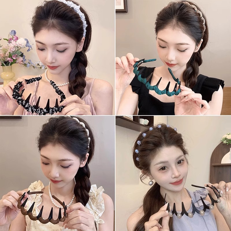 跨境蓬松高颅顶带齿波浪发箍女洗脸发捆碎发整理神器女款头箍发卡