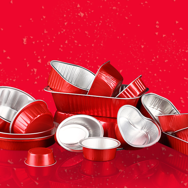 跨境红色铝箔包装盒圣诞元旦国庆蛋糕喜庆节日甜点布丁锡纸杯模具