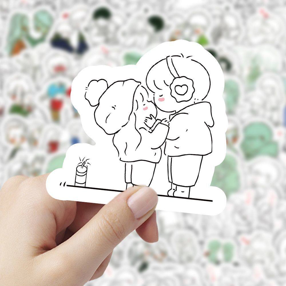 【大图释官方授权】212张简约简笔画可爱情侣贴纸高颜值ins风装饰手账自粘diy标签手机壳行李箱玩具防水贴画