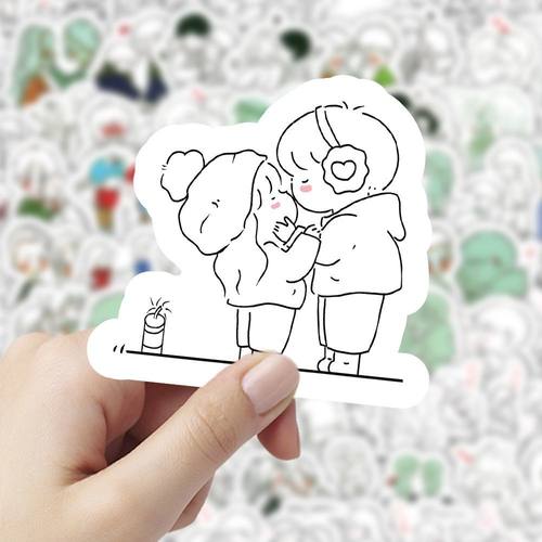 【大图释官方授权】212张简约简笔画可爱情侣贴纸高颜值ins风装饰手账自粘diy标签手机壳行李箱玩具防水贴画