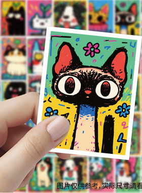 【大图释官方授权】206张彩绘猫咪狗狗贴纸可爱卡通动物儿童女孩自粘手账素材装饰手机壳行李箱标签防水贴画