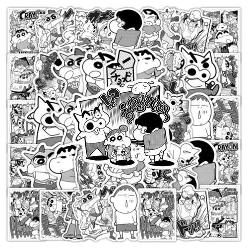 【大图释官方授权】蜡笔小新复古黑白贴纸卡通可爱动漫日系装饰贴画案创意手帐diy行李箱笔记本背面防水贴画