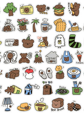 【大图释官方授权】102张调皮小熊卡通可爱动物贴纸创意行李箱趣味装饰防水手机贴画diy行李箱自粘3d立体儿童