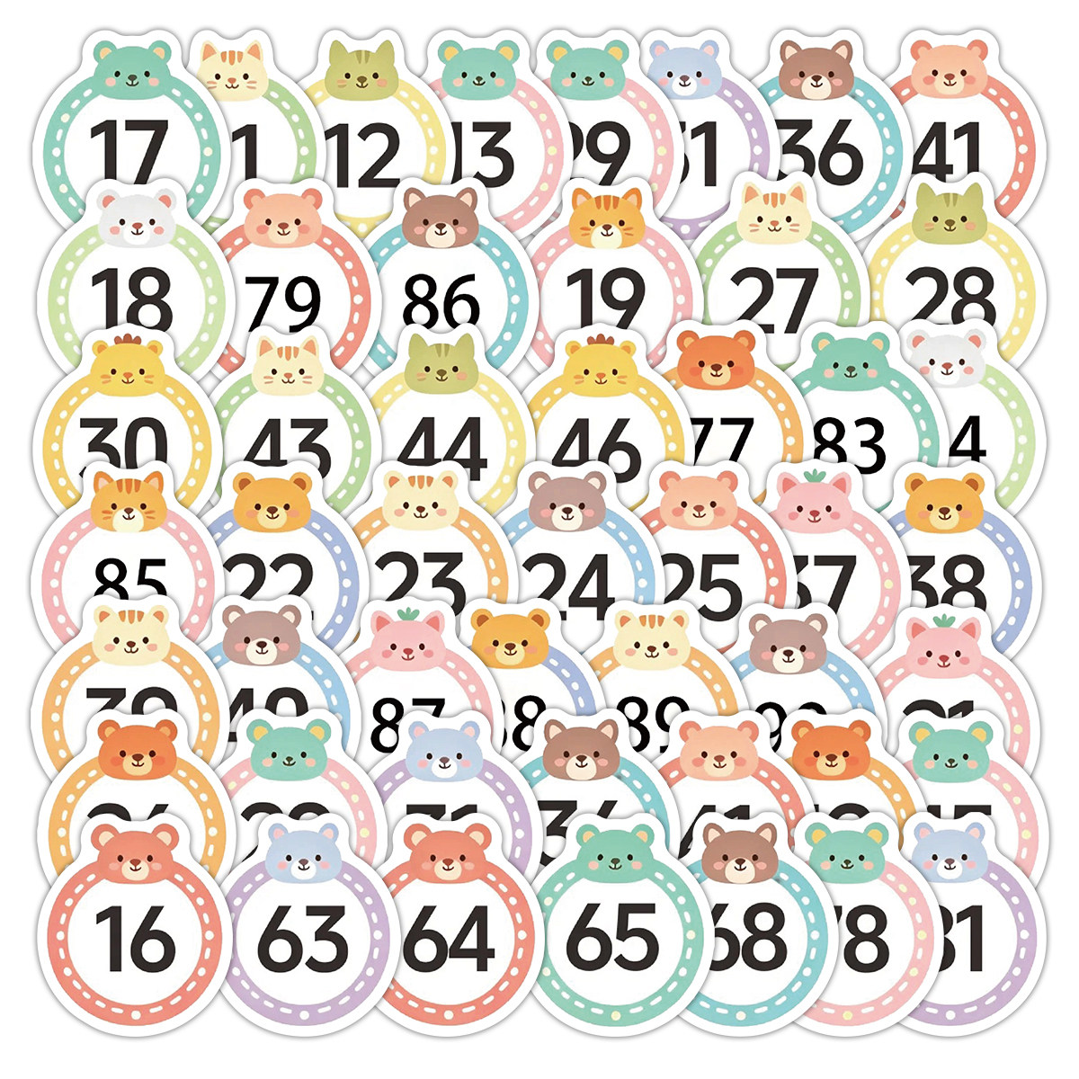 90张卡通数字贴纸幼儿园排序分类教学素材认识数字标签圆形贴diy自粘装饰笔记本手账本防水不干胶贴画封口贴