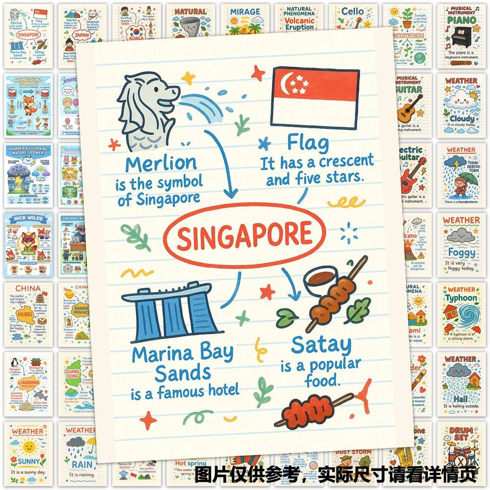 【大图释官方授权】126张英文科普图鉴贴纸儿童学习单词教师diy桌面书本自粘装饰手机壳行李箱标签防水贴画纸