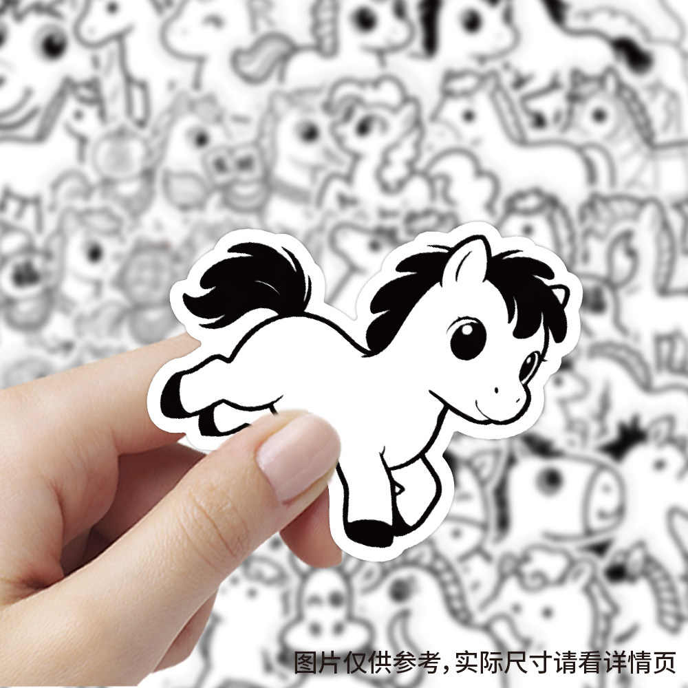 120张小马简笔画贴纸图案线稿学习卡通可爱画画儿童学习diy自粘手机壳行李箱装饰素材标签防水不干胶立体贴画