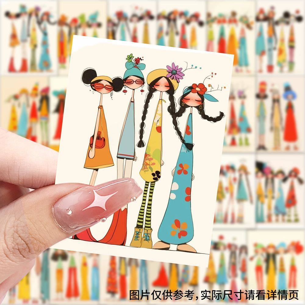 【大图释官方授权】126张小姐妹闺蜜壁纸图鉴可爱卡通小人贴纸创意ins装饰桌面手机防水手账diy自粘标签贴画