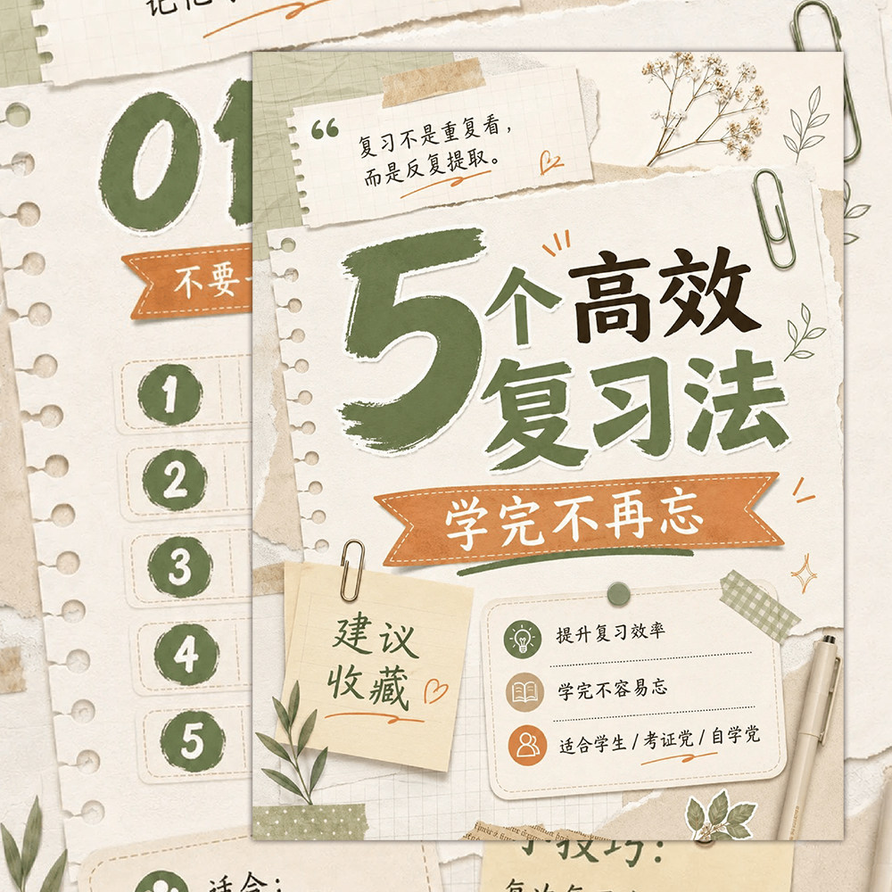 6张高效学习法贴纸学生学习好习惯错题整理习惯幼儿园小学生校园好习惯打卡表大版张防水不干胶标签素材贴画