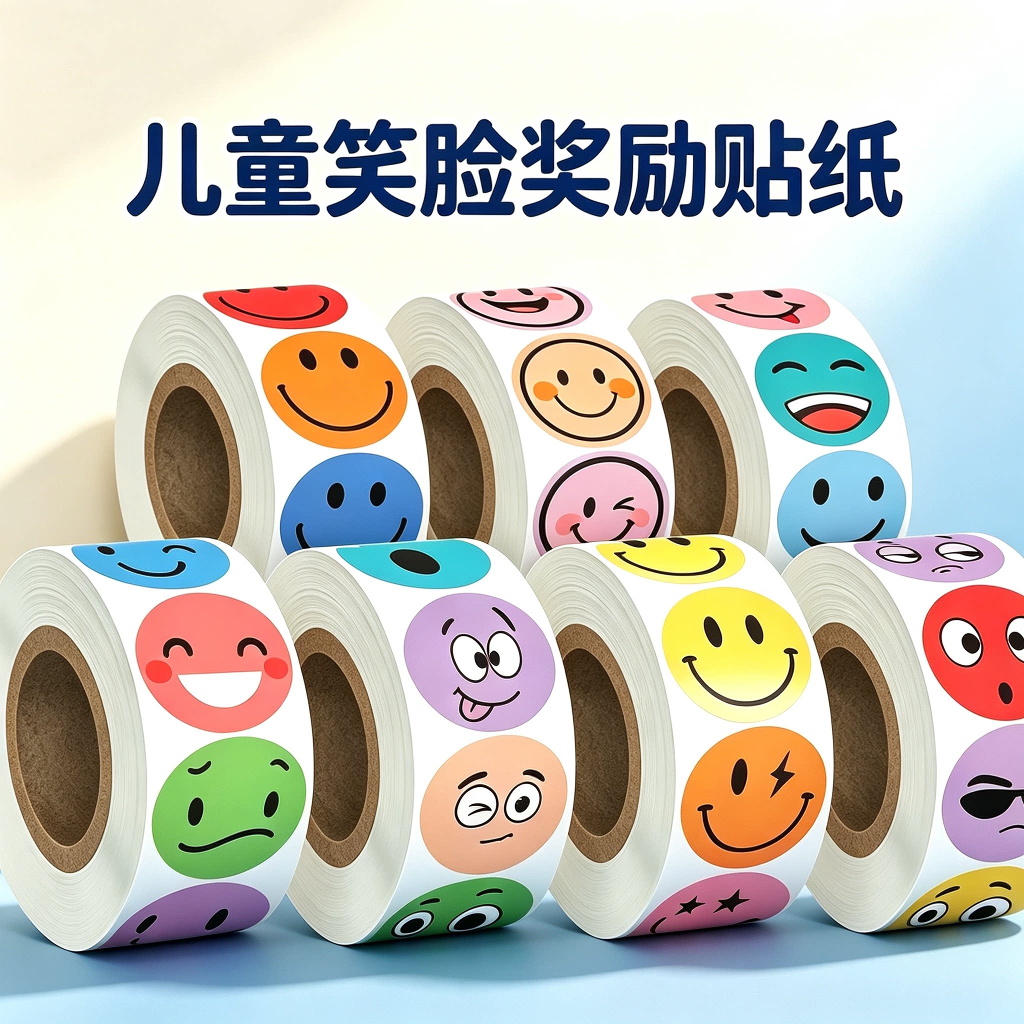 3500贴笑脸贴纸幼儿园一年级老师家长表扬奖励彩色笑脸图案儿童教室玩具diy自粘防水不干胶标签贴卷卷封口贴