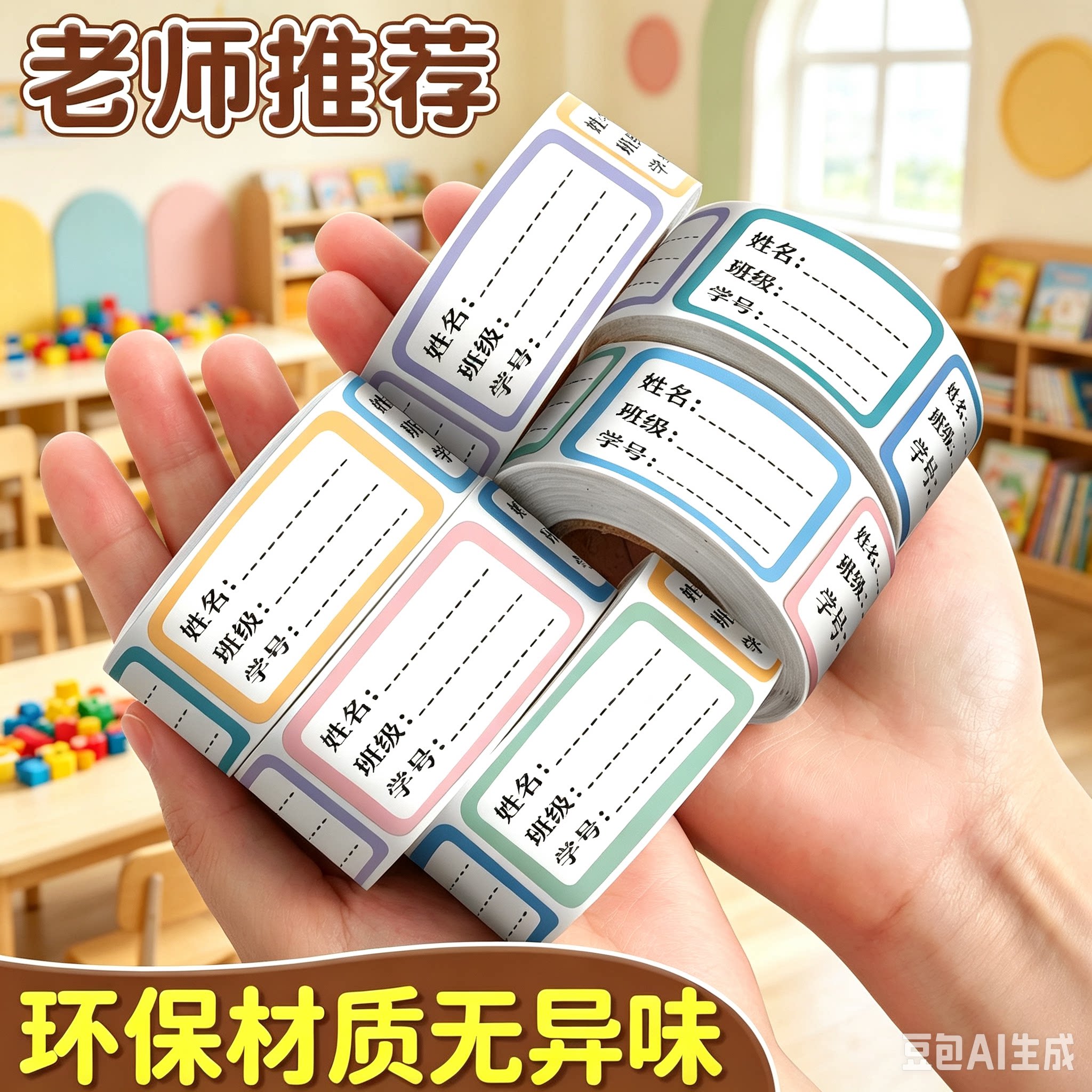 1500贴名字贴防水防撕小学班级十二生肖卡通可爱姓名贴小学生一年级学号贴自粘分类环保防水不干胶标签贴画纸
