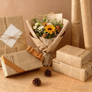 英文报纸鲜花包装纸节日生日礼物情人节包装花束包花diy材料全套花艺花店彩色礼盒礼品复古大尺寸牛皮纸素材