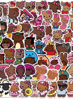 【大图释官方授权】59张卡通可爱黑皮KT猫呆萌有趣Kitty贴纸背卡DIY手机壳ipad手账滴胶防水装饰一起种地贴画