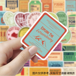 【大图释官方授权】120张复古票据贴纸卡通英文涂鸦标签女孩儿童diy自粘手机壳装饰水杯行李箱不干胶素材贴画