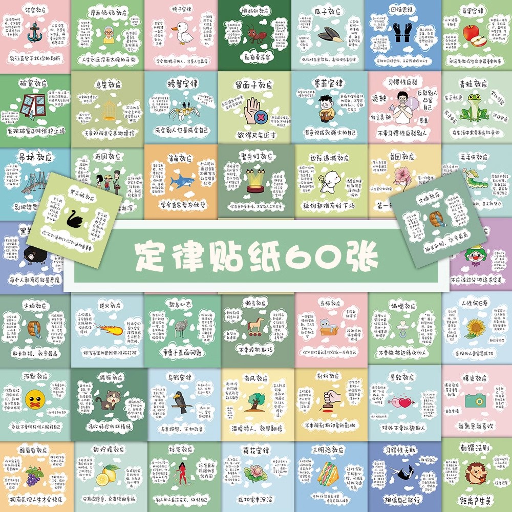 60张定律文字励志可爱贴纸ins风创意装饰笔记本文具手账DIY小贴画