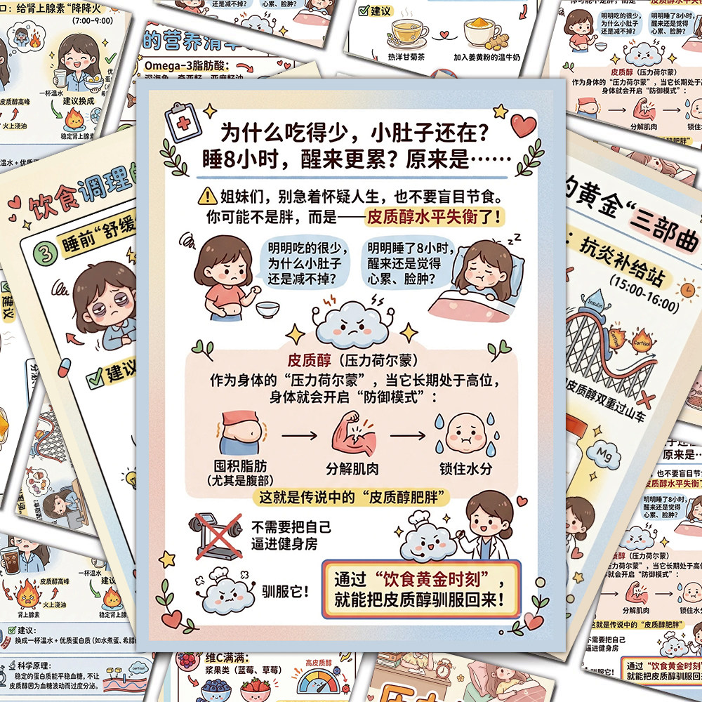 【压力如何影响皮质醇】如何影降低质醇饮食调理身体学习知识贴纸