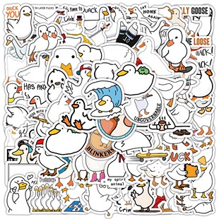 100张卡通笔画鸭子涂鸦防水贴纸呆萌可爱小鸭笔记本手账素材贴画