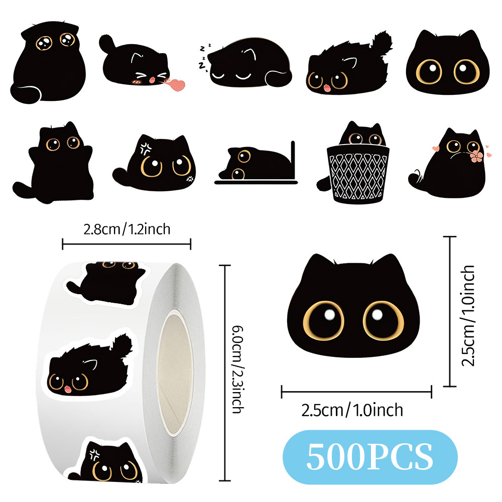 2000贴小黑猫贴纸卡通可爱猫咪图案创意手机壳行李箱装饰防水贴画
