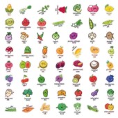 124张卡通水果蔬菜表情装 饰贴纸英文学习装 饰防水标签diy防水贴画