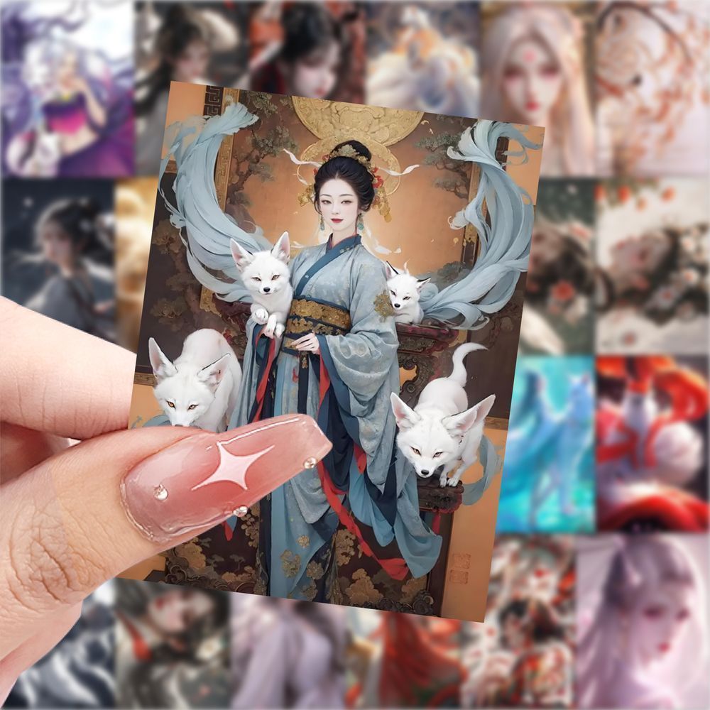 爆款古风九尾狐贴纸高颜值ins装饰桌面手机行李箱水杯防水diy贴画