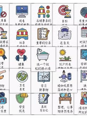 96张日常生活作息贴纸每日打卡任务日程图标卡通装饰手机壳小贴画