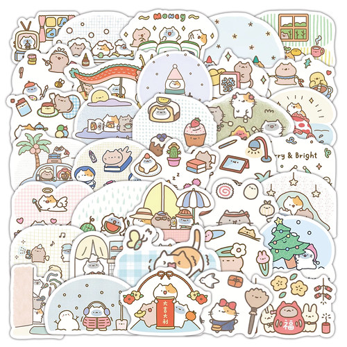 120张插画小猫咪贴纸卡通趣味