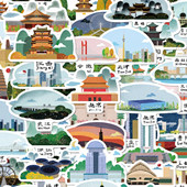 50张中国各地著名建筑涂鸦贴纸卡通创意ins手机壳手帐装 饰小贴画