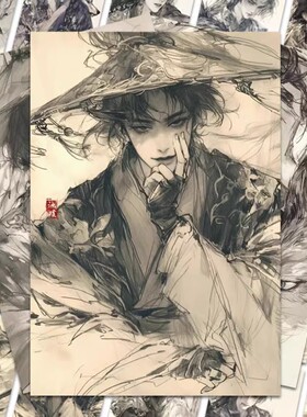 128张复古风帅哥贴纸黑白国潮美男子贴画diy手账手机壳装饰小图案