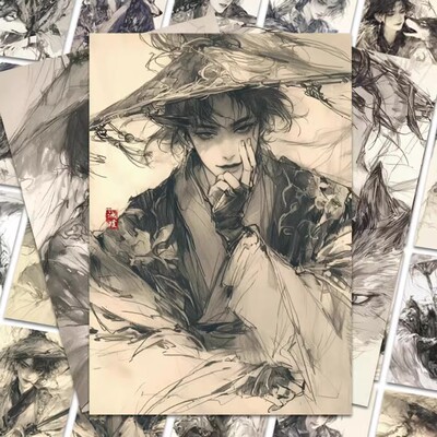 中国风帅气侠客贴纸插画高颜值