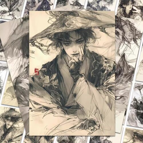 中国风帅气侠客贴纸插画高颜值