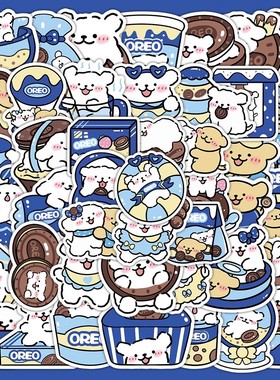 51张原创线条小狗可爱卡通小图案手机行李箱女孩小孩装饰贴画贴纸