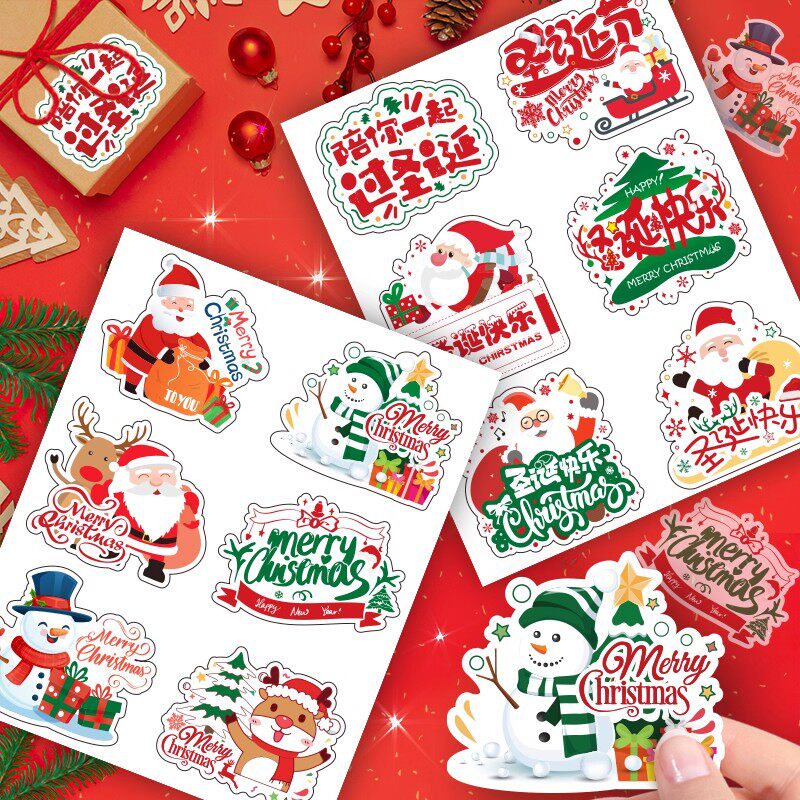 新款圣诞快乐贴纸可爱卡通圣诞老人新年礼物包装封口贴节日装饰贴