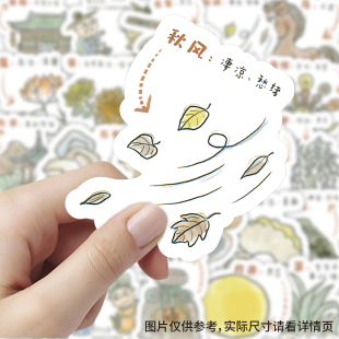 45张古文诗意解释贴纸励志古风卡通可爱装饰手账行李箱防水dy贴画