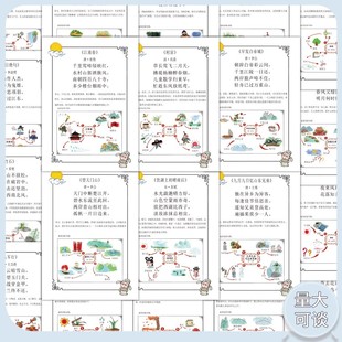 90张古诗插画贴纸学生学习贴作业本手账日记笔记本装饰儿童贴子