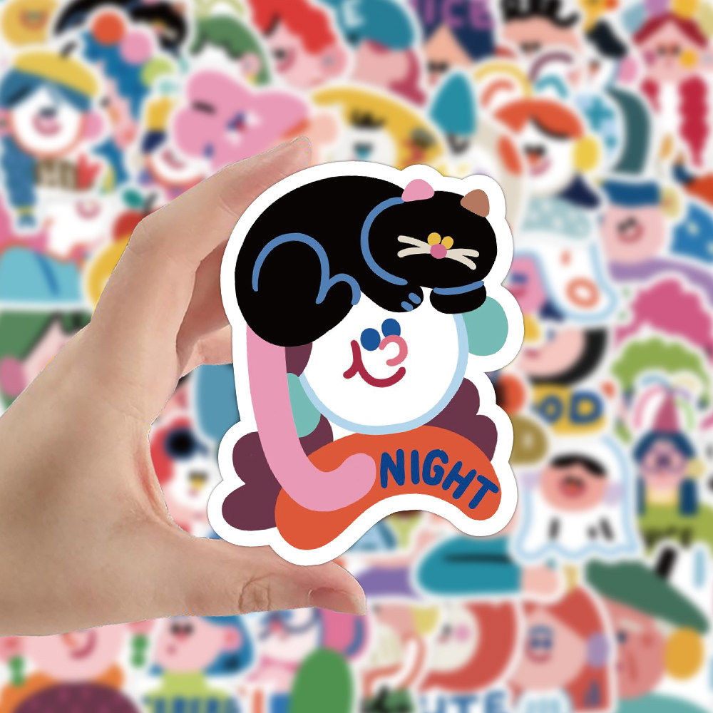 63张奇怪可爱头像贴纸卡通彩彩绘多巴胺小图案装饰手账防水标签贴