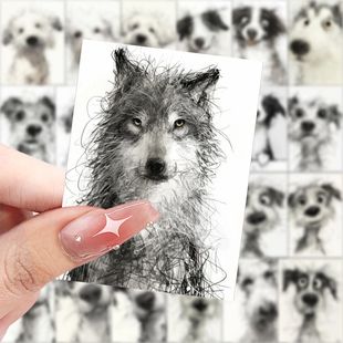188张潦草小狗水墨画像贴纸学习笔记本行李箱贴画手机手账diy贴纸