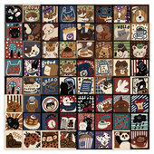 418张美式 复古贴纸美拉德棕色卡通小猫小狗动物插画装 饰diy小贴画