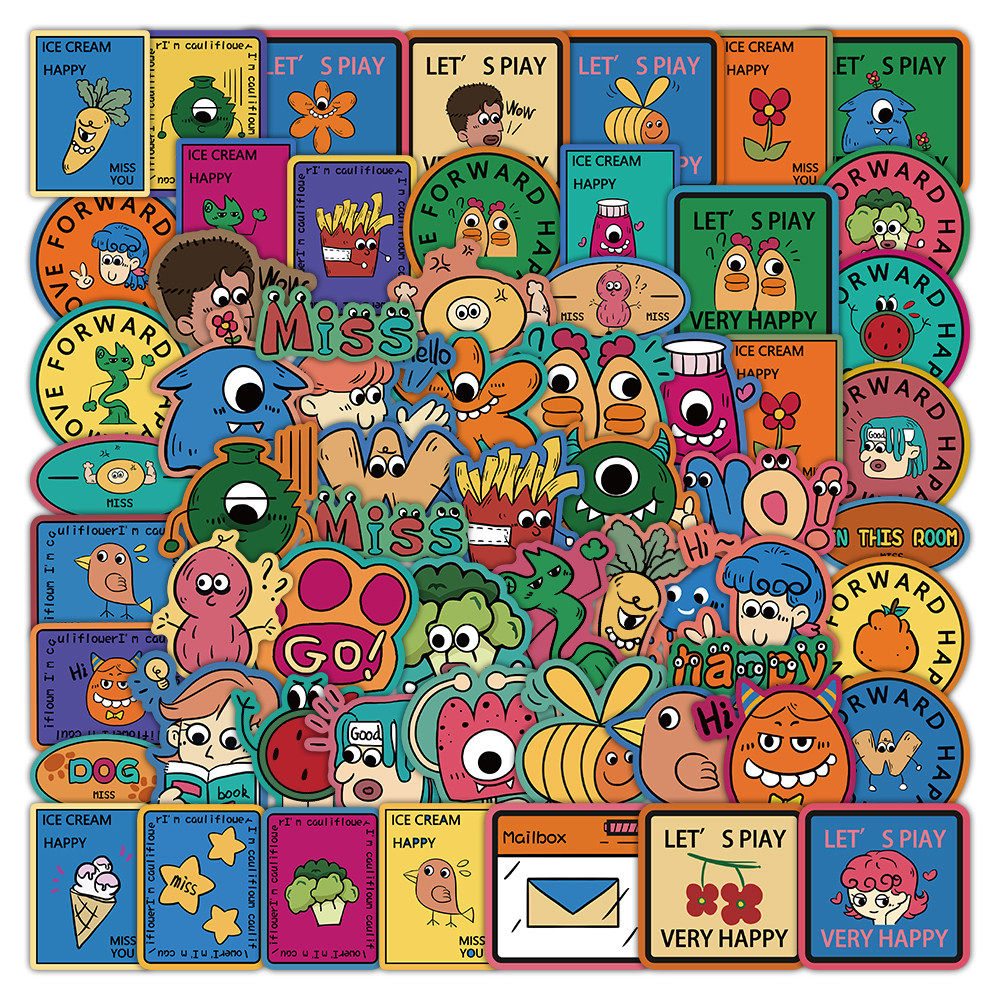 120张搞怪贴纸美式复古彩绘个性可爱小图案diy装饰手机壳手账贴画