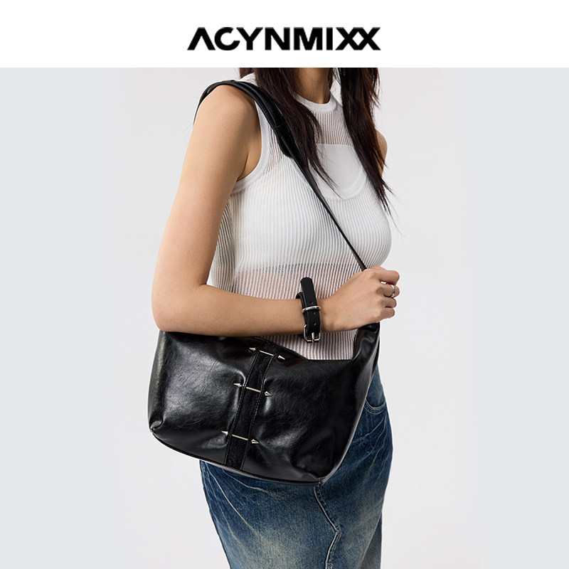 Acynmixx蕾丝牛角包女大容量通勤百搭饺子包高级感软皮单肩斜