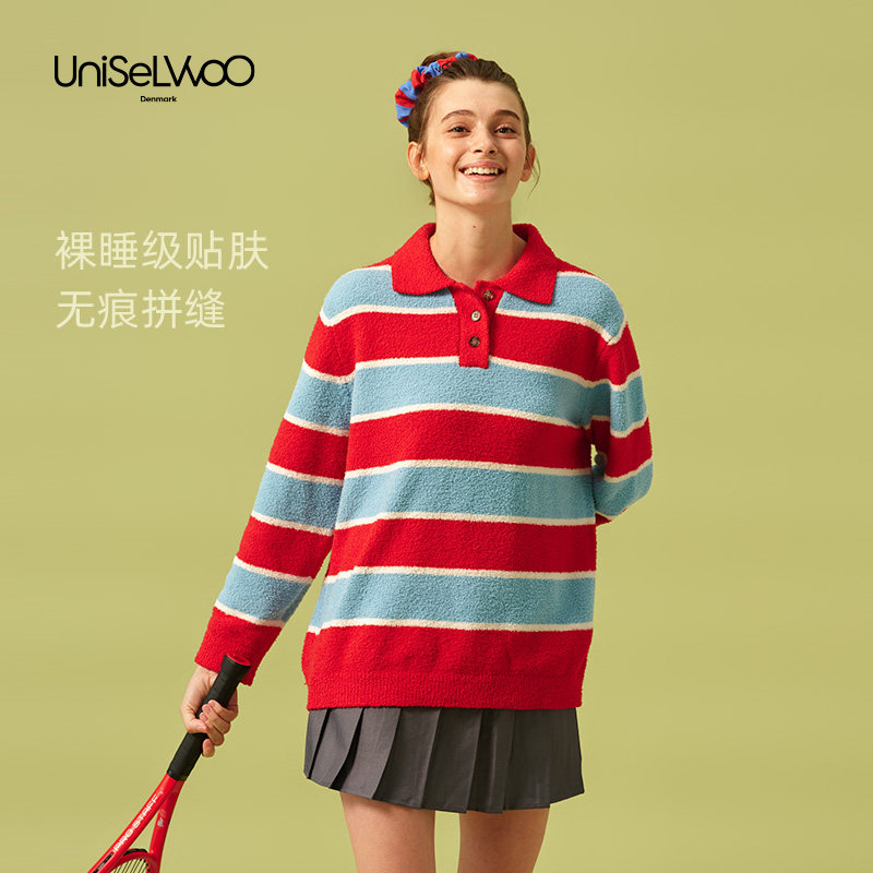 【papi酱同款预售】呦卧冬女长袖红色卫衣情侣加绒厚撞色条纹POLO,女装/女士精品,POLO衫,淘宝优惠券,粉丝福利购,淘宝优惠卷