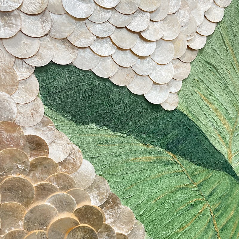 法式中国风贝壳装饰画创意轻奢花卉手绘艺术油画客餐厅玄关壁挂画图片