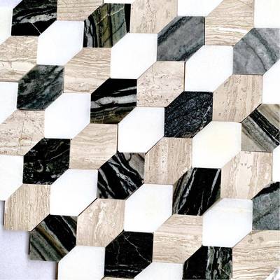 复古小花砖马赛克瓷砖木纹石浴室墙砖电视背景墙天然大理石tile