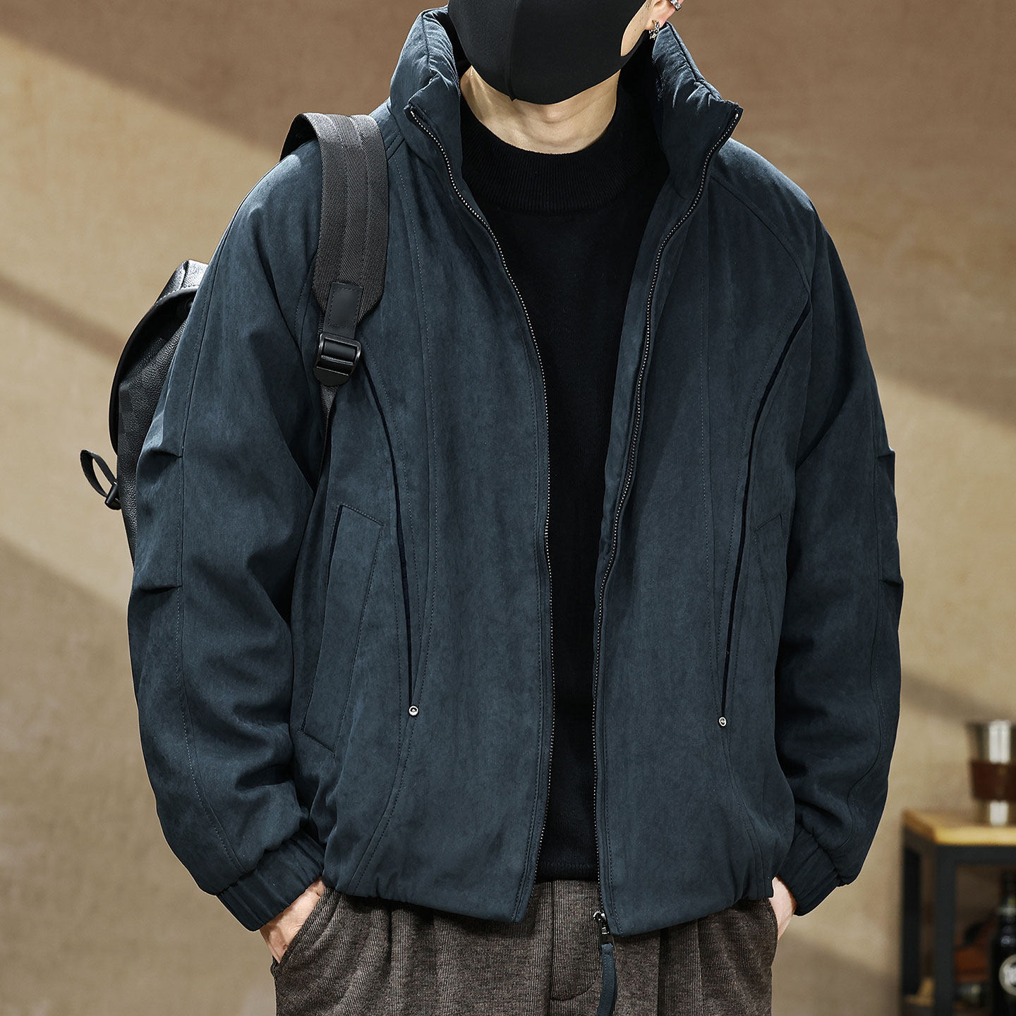 高端美式复古立领飞行员棉服男冬季工装夹克宽松加厚保暖棉衣外套