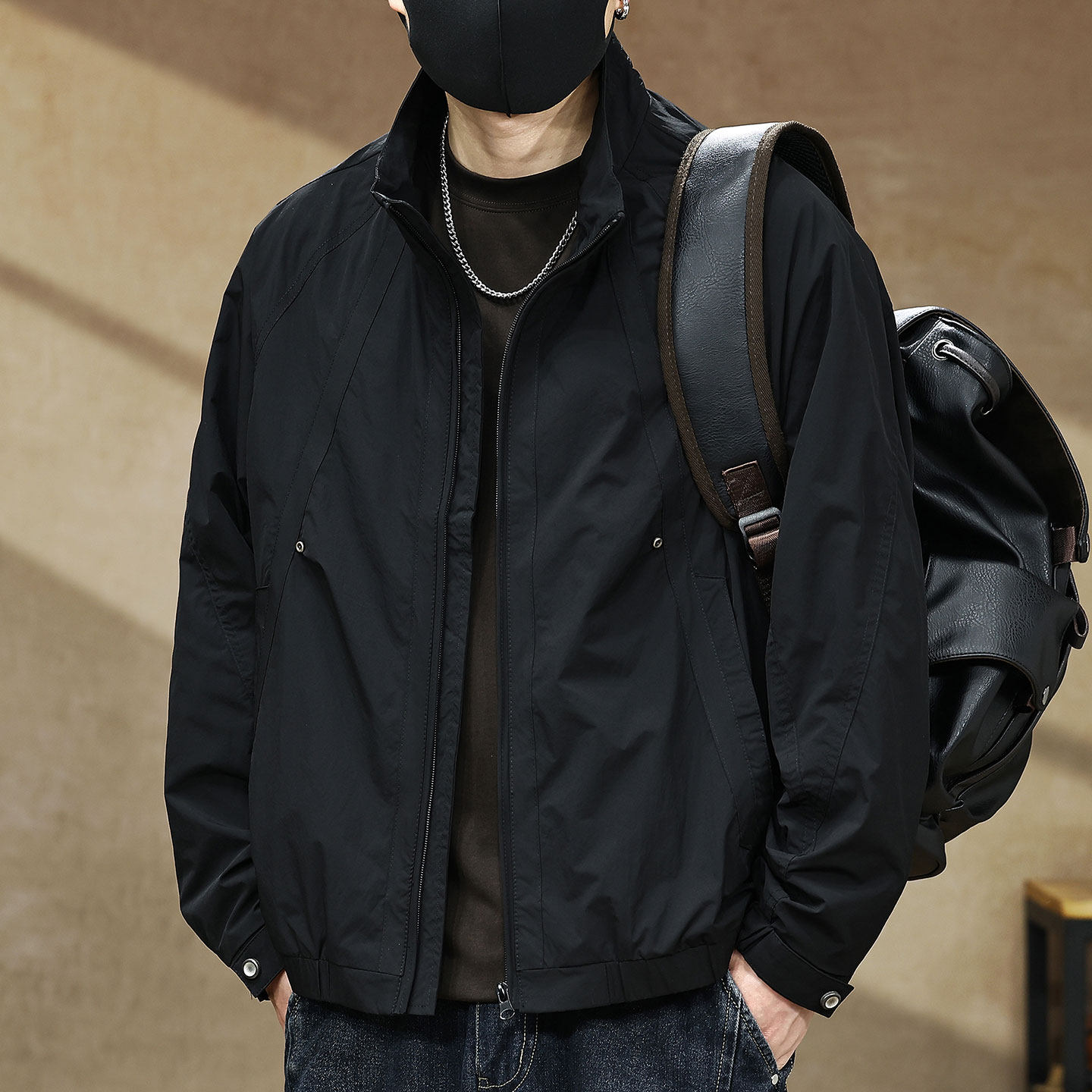 工装立领飞行员夹克男士秋季宽松简约户外冲锋外套男款休闲上衣服