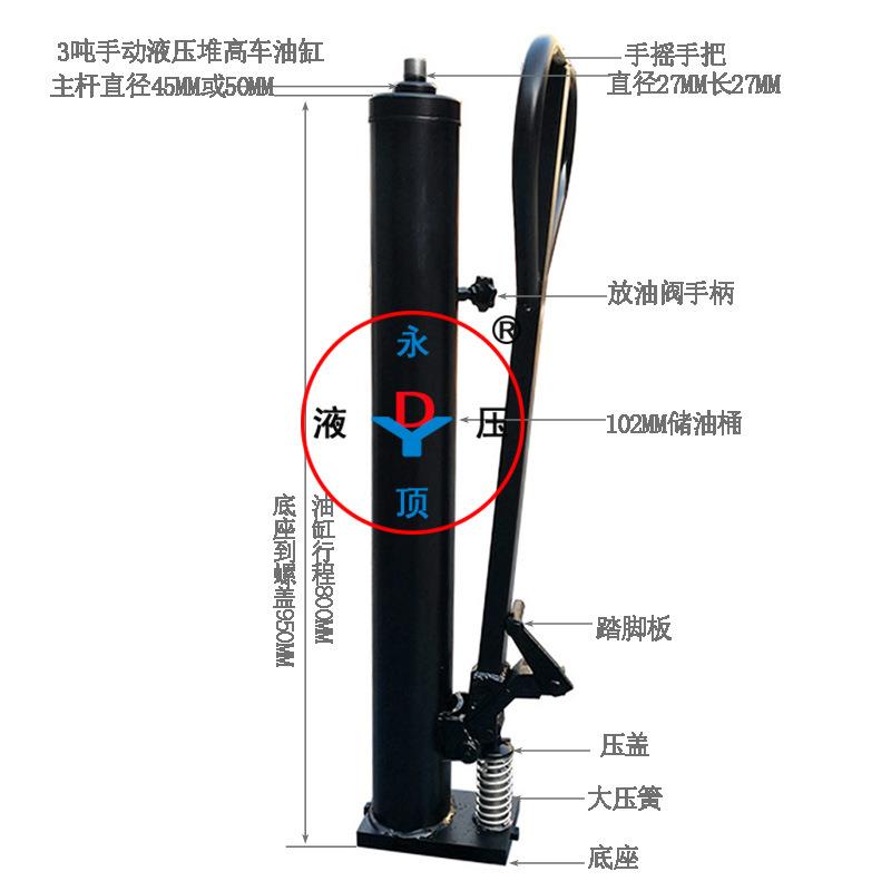 1吨2吨吨手动液压叉车油缸脚踏千斤顶手摇泵1.6米堆高车提升顶